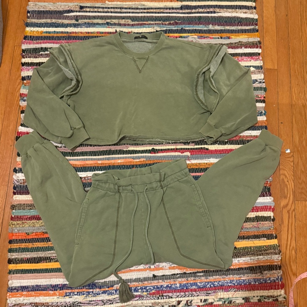 7 For All Mankind Green cropped sweatshirt and matching joggers